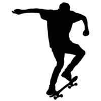 Silhouette of a person riding a skateboard with arm extended Action shot captures motion and balance Extreme sport vector