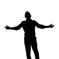 Silhouette of a figure with open arms creating a strong visual contrast Emphasizes posture and gesture against a plain background vector