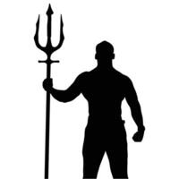 Silhouette of a muscular man holding a trident a symbol of power and strength against a bright backdrop evoking mythical imagery vector