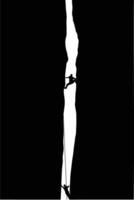 A striking silhouette of rock climbers scaling a narrow illuminated chasm Contrasting and creates a sense of adventure and challenge vector