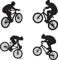 Set of Silhouette of BMX Cycle Riders Performing Stunts vector