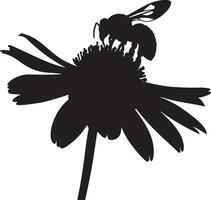 A black silhouette of a flower with a bee vector