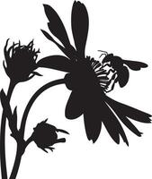 A black silhouette of a flower with a bee with white background vector