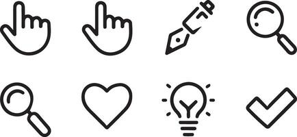 A collection of basic, black line icons representing essential functions for digital applications vector