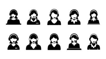 Call Center Silhouette Set - Customer Support Icons for Business vector