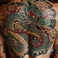 A man with a dragon tattoo on his back photo