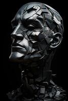 A man's head made of broken pieces of metal photo