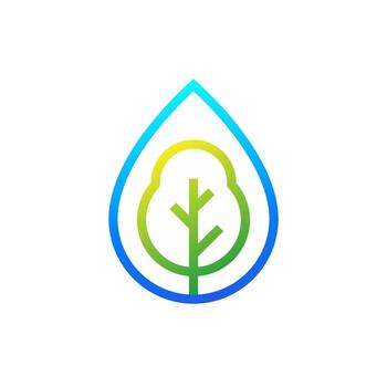 árbol y agua soltar icono, línea diseño vector