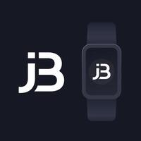 JB monogram, letters, logo design with smart watch mockup vector