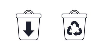 waste reduction and recycling icons with a trash bin vector