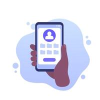 User files icon, personal data, phone in hand vector
