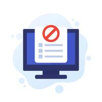 blacklist icon with computer, flat design vector