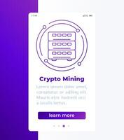 crypto mining mobile banner, cryptocurrency miner line icon vector