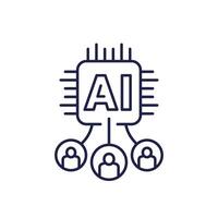 Human-AI interaction line icon, Artificial intelligence vector