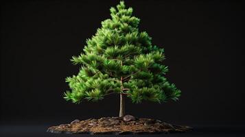 A small pine tree is on top of a rock photo