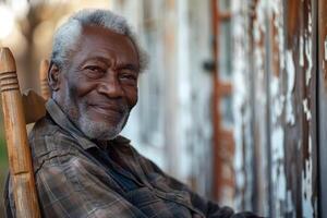 An older man sitting in a rocking chair photo