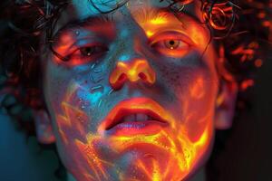 A man with glowing red and orange skin photo
