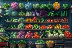 A vegetable stand with many different types of vegetables photo