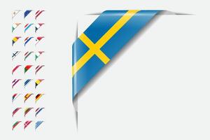Collection of Curled Corner Flags Representing Various Countries on White Background vector