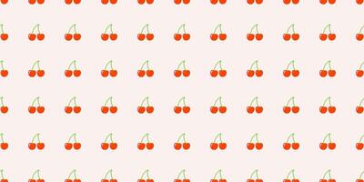 Seamless pattern with red cherry berries on a white background. Summer background. Cute cartoon fruit pattern. Flat design for cover, cases, wallpaper, fabric, prints, wrapping, and textiles. vector