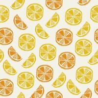 Pattern with hand-drawn citrus fruits. Background with citrus in yellow and orange colors. Summer seamless pattern for banners, cards, flyers, social media wallpapers, etc. vector