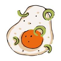 Hand drawn doodle illustration of fried egg with bright yellow yolk. Isolated on white background. Healthy nutritious breakfast. Best for menu designs and packages. illustrations. vector