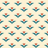 Simple decorative tile pattern with red tulips. Cool spring pattern with geometric decorative tulip. Folk Nordic style art. Wrapping paper and fabric. vector