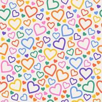 A seamless pattern composed of hearts in a rainbow of colors. Using the LGBTQ flag colors adds a layer of meaning to the design. vector