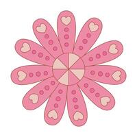 Graphic pink chamomile flower on white, a botanical design with boho patterns. Perfect as a tropical summer design element. vector