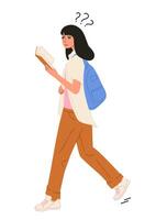 Female student studying with a book. Educational and self-development concept for trainings, seminars, and online courses. College student. Isolated illustration. vector