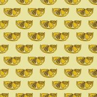 Pattern with hand-drawn yellow lemon slices. Background with citrus fruits in yellow tones. summer seamless pattern for banners, cards, flyers, social media wallpapers, etc. vector