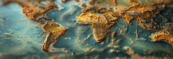 A close up of a world map with a blue background photo