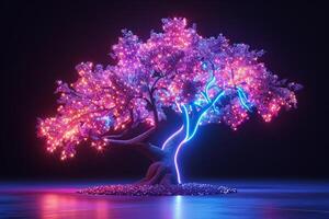 A glowing tree with neon lights photo