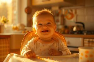 A baby sitting in a high chair photo