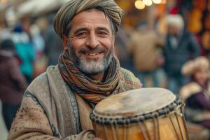 A man with a drum in his hand photo