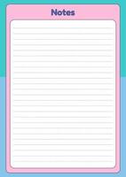 A simple and colorful lined notes page for jotting down ideas, reminders, and important information. vector