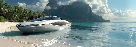 A boat is sitting on the beach photo