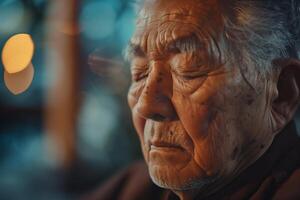 An old man with his eyes closed photo