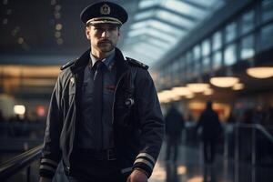 A man in uniform standing in an airport photo