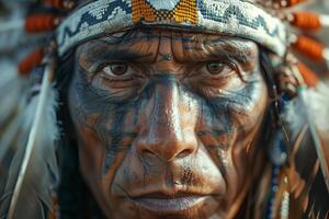 An indian man with a headdress on his face photo
