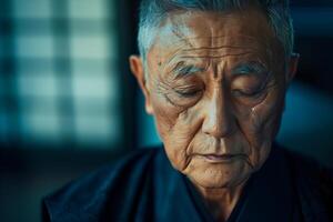 An old man with a sad expression photo