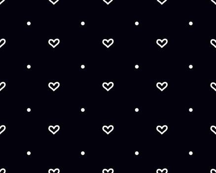 Simple heart with dots pattern. White cute hearts on a black background vector