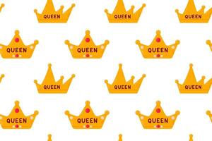 Regal pattern of golden crowns with the word Queen symbolizing power and femininity vector