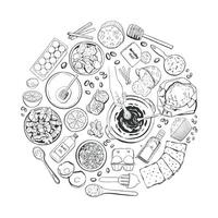 Bake Food Ingredient Set for Cooking Classes in Round Design vector