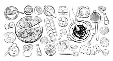 Food Ingredient Set for Cooking Classes in Black Outline Style vector