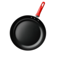Black Frying Pan Red Handle on transparent background. png
