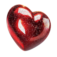 Shiny red heart made of glass sparkles with a glossy and enchanting appearance png