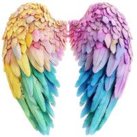 Vibrant angel wings in rainbow colors spread gracefully with feathers png