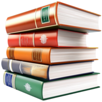 A neatly stacked pile of hardcover books with colorful spines is arranged in perfect balance png