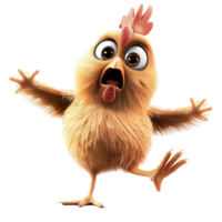 A surprised cartoon chicken with wide eyes and open wings expresses shock and excitement png